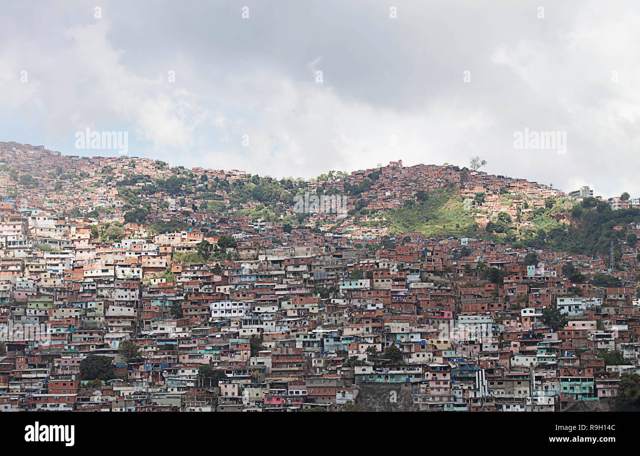 Shantytown, slum, built along hillside city of Caracas, Caracas, Capital District, Venezuela, South America Stock Photo