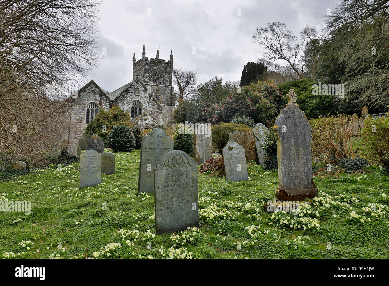 Veryan Church; Graveyard; Cornwall UK Stock Photo