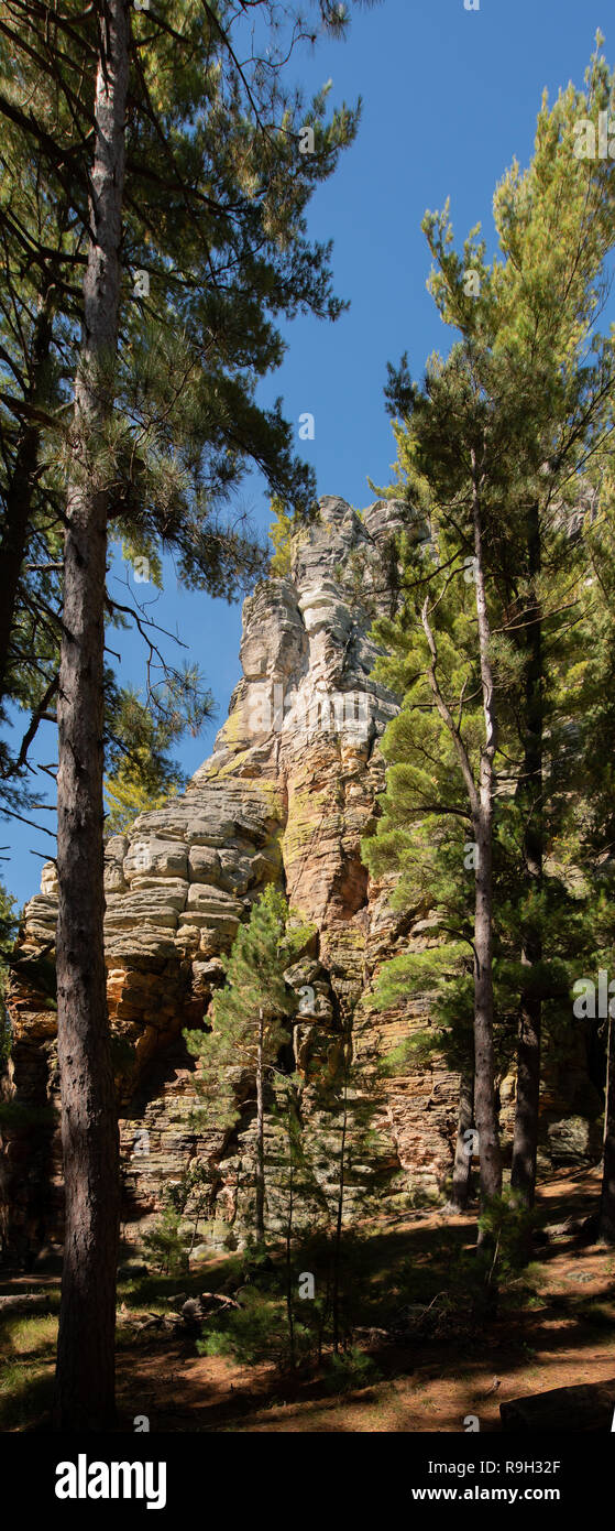 A 300 foot high rock outcropping located in Rochi-A Cri state park in Wisconsin Stock Photo