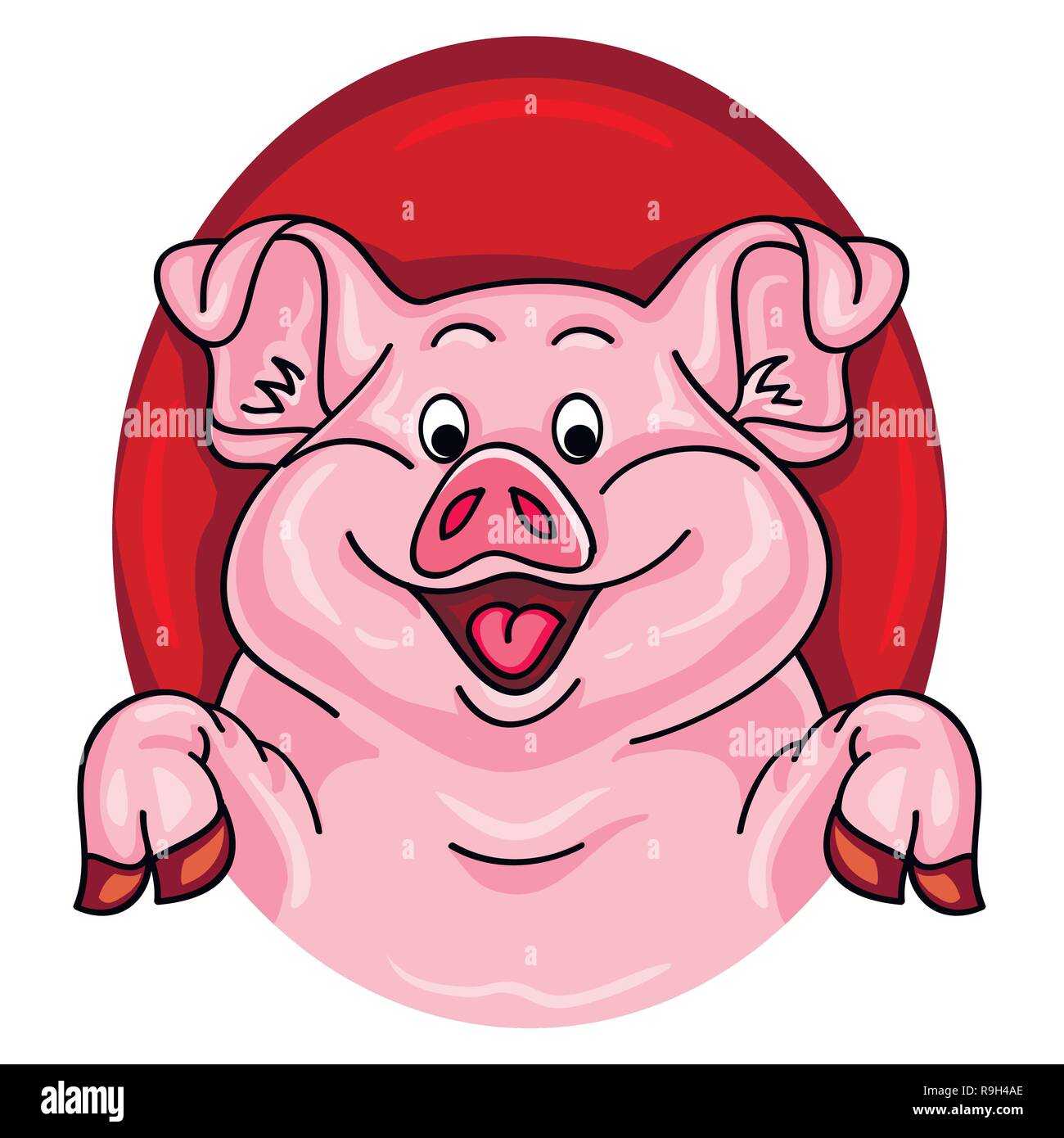 Cartoon pig coming out of a red hole Stock Vector