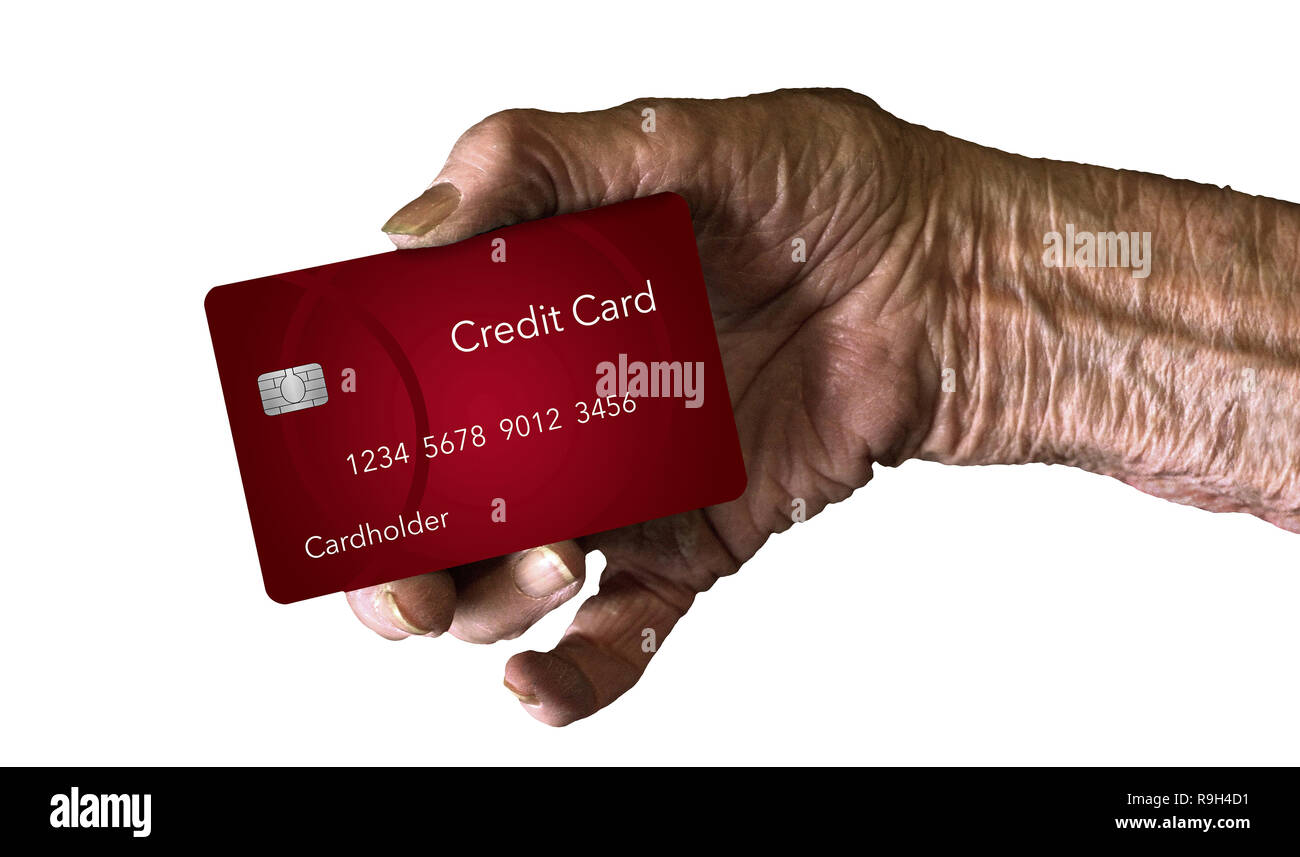 An elderly hand holds an insurance or benefits card such as social