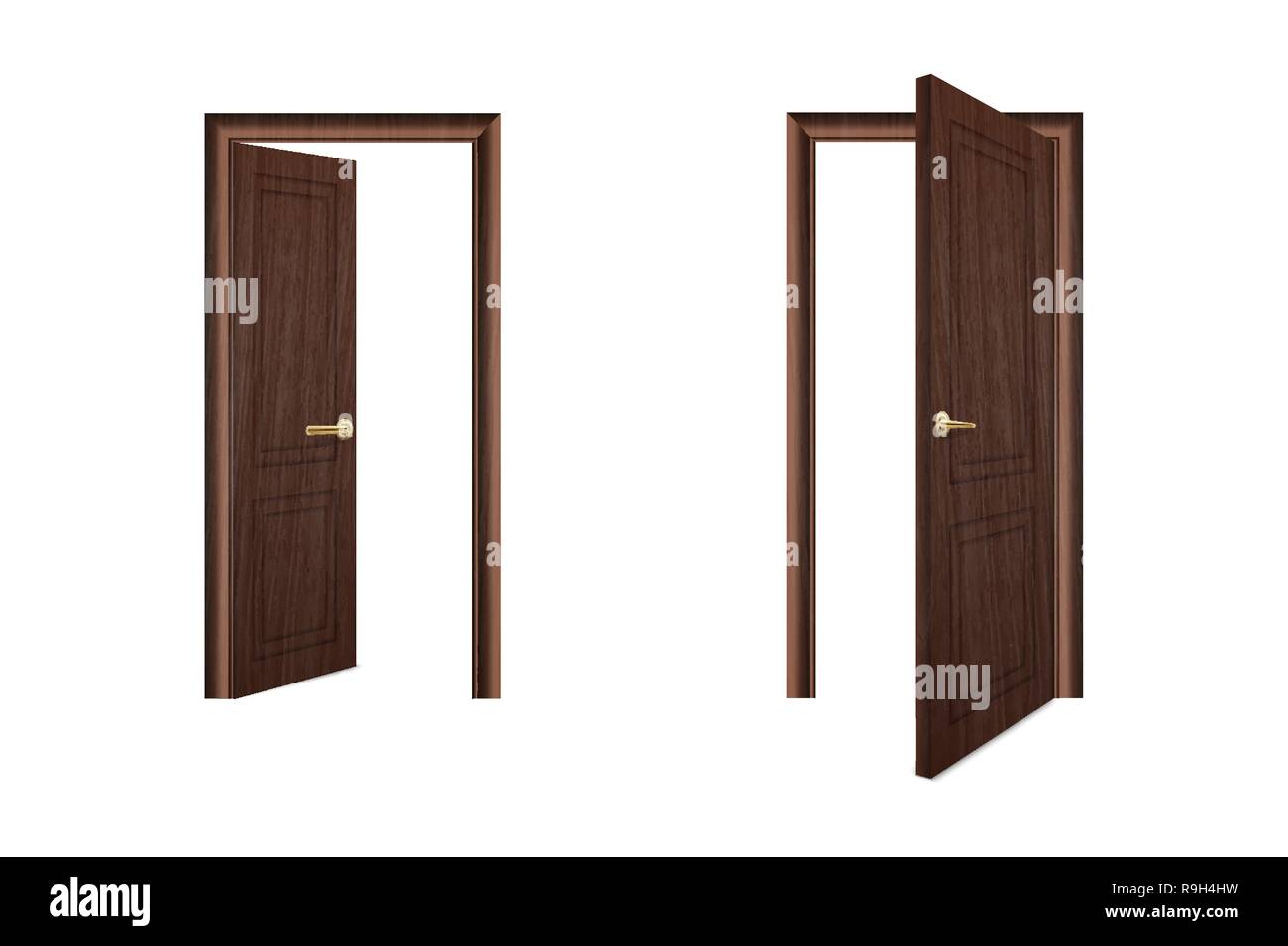 Vector Realistic Different Opened and Closed White Wooden Door Icon Set ...