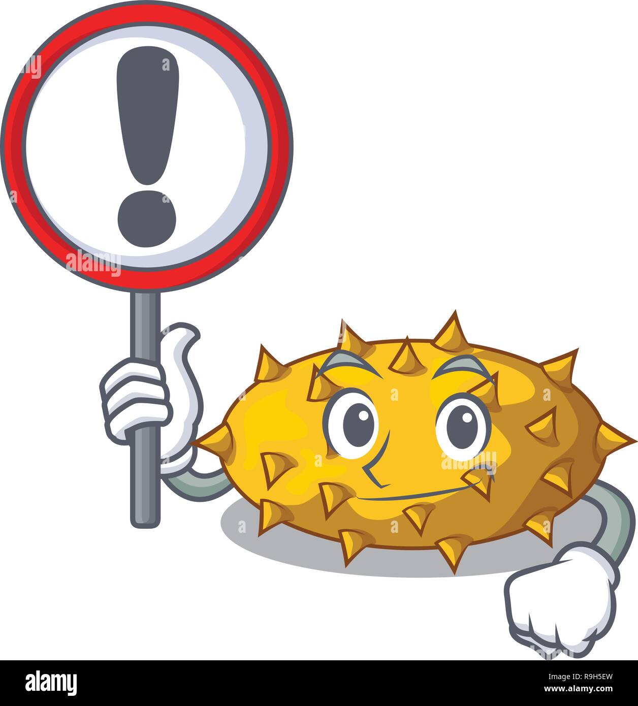 With sign kiwano fruits on the cartoon table Stock Vector