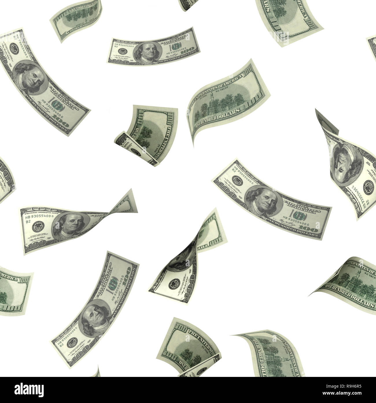 Seamless background with flying dollar banknotes. Isolated over white ...