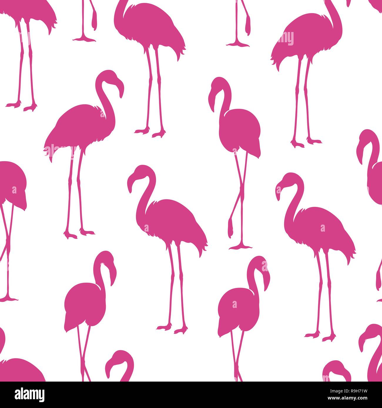 Flamingo isolated Exotic bird silhouette. Pink flamingo seamless pattern in vector version Stock Vector
