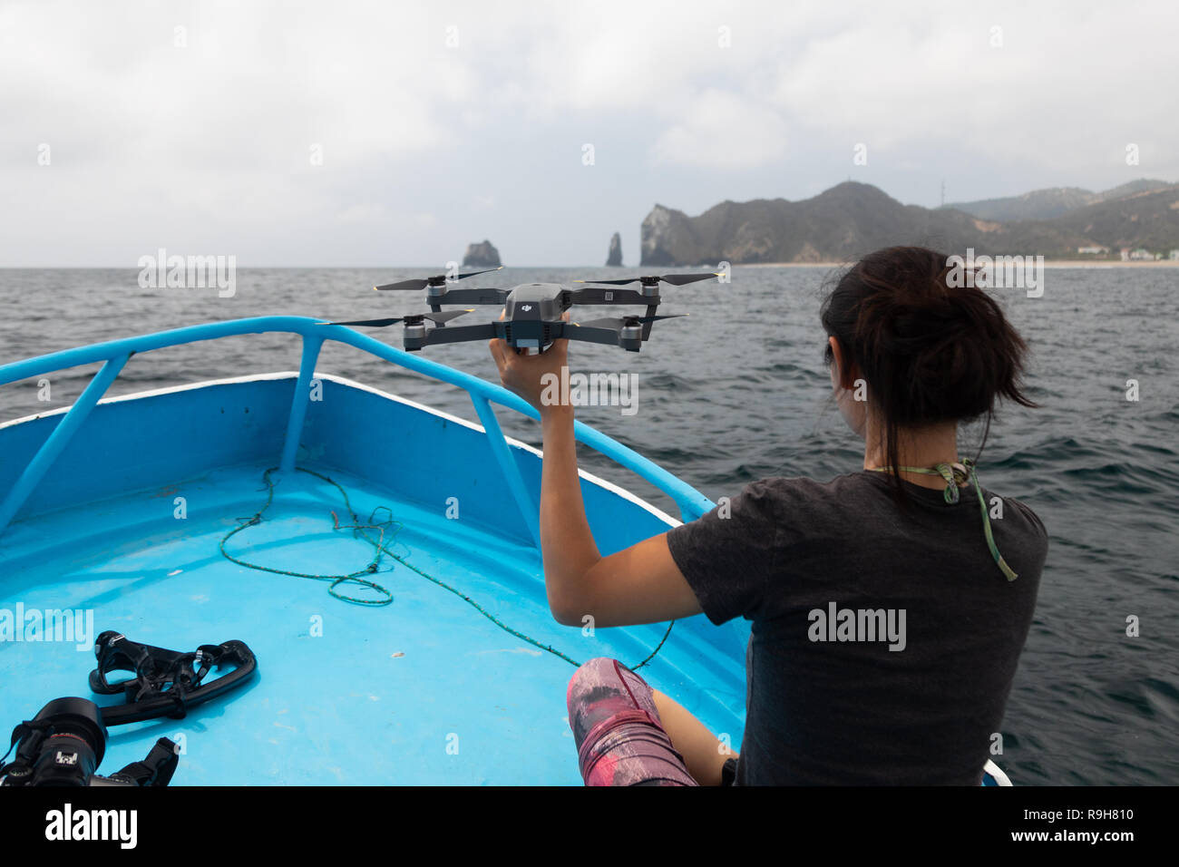 DJI Mavic Pro chasing chasing whales in Ecuador Stock Photo