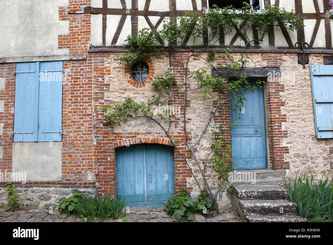 GERBEROY, FRANCE, APRIL 16,  2017 : old houses in typical Gerberoy village, april 16, 2017, in  Gerberoy, Oise, France Stock Photo