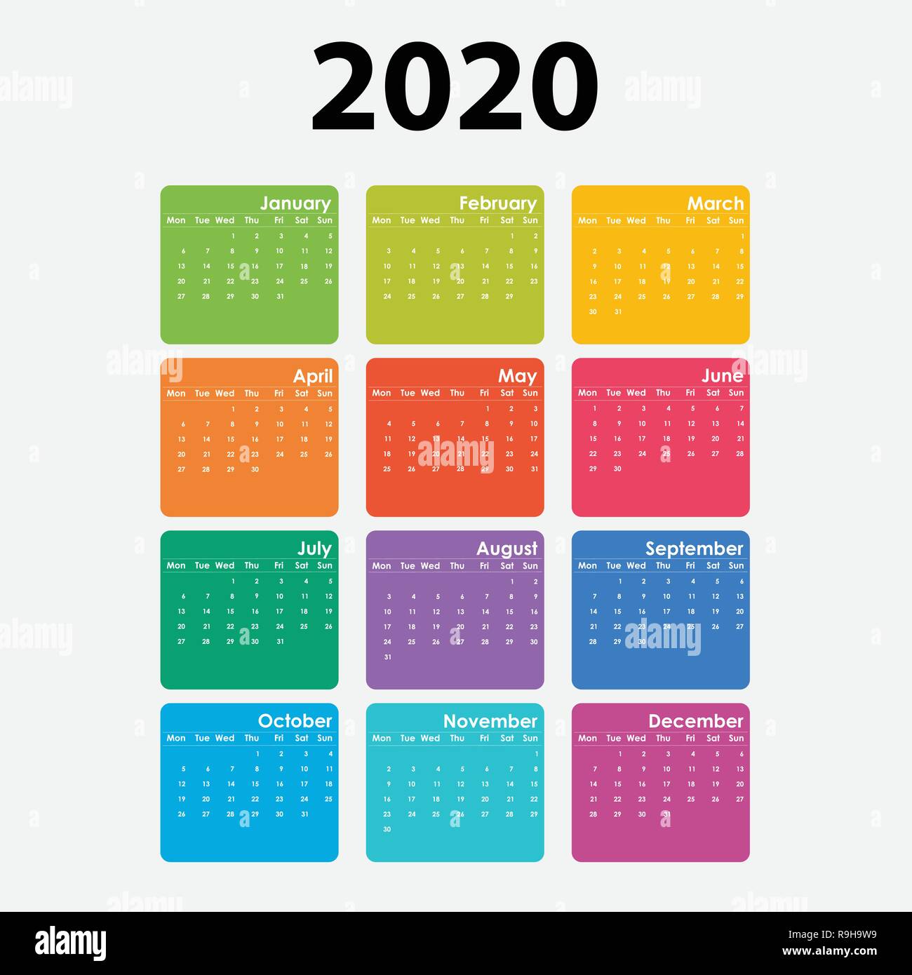 2020 Calendar Templatecalendar 2020 Set Of 12 Monthsyearly Calendar