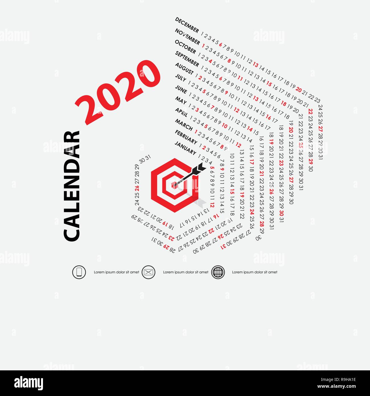 2020 Calendar Template.Calendar 2020 Set of 12 Months.Yearly calendar
