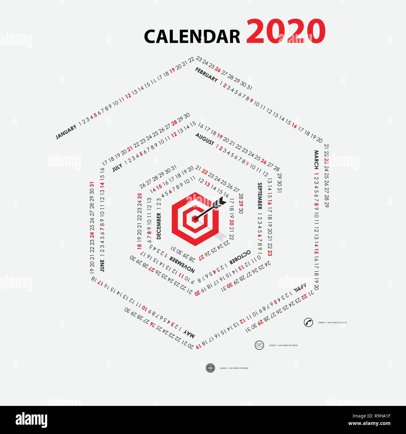 2020 Calendar Template.Calendar 2020 Set of 12 Months.Yearly calendar