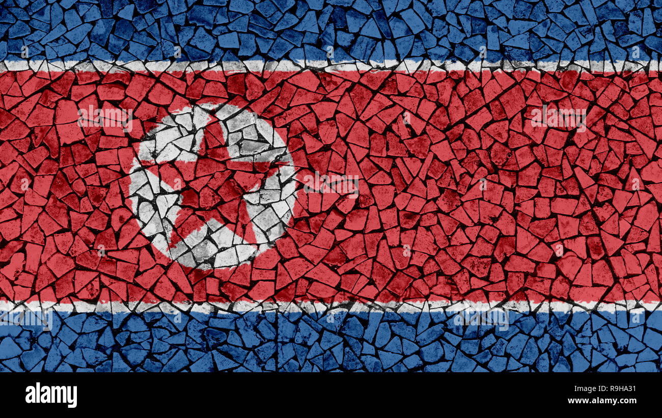 Mosaic Tiles Painting of North Korea Flag, Background Texture Stock Photo