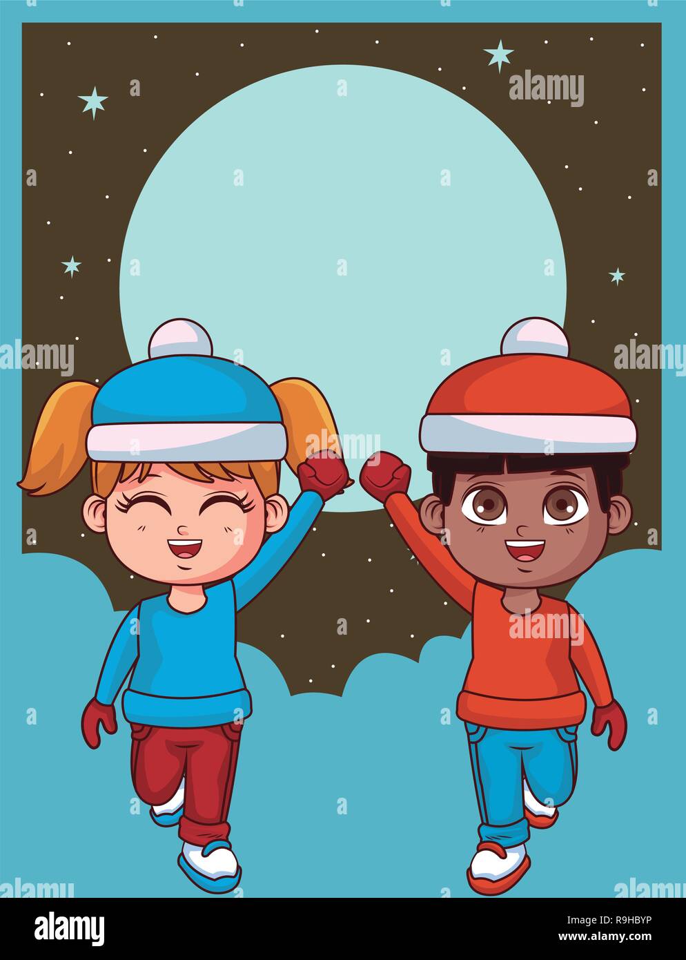 Boy and girl with winter clothes card Stock Vector Image & Art - Alamy