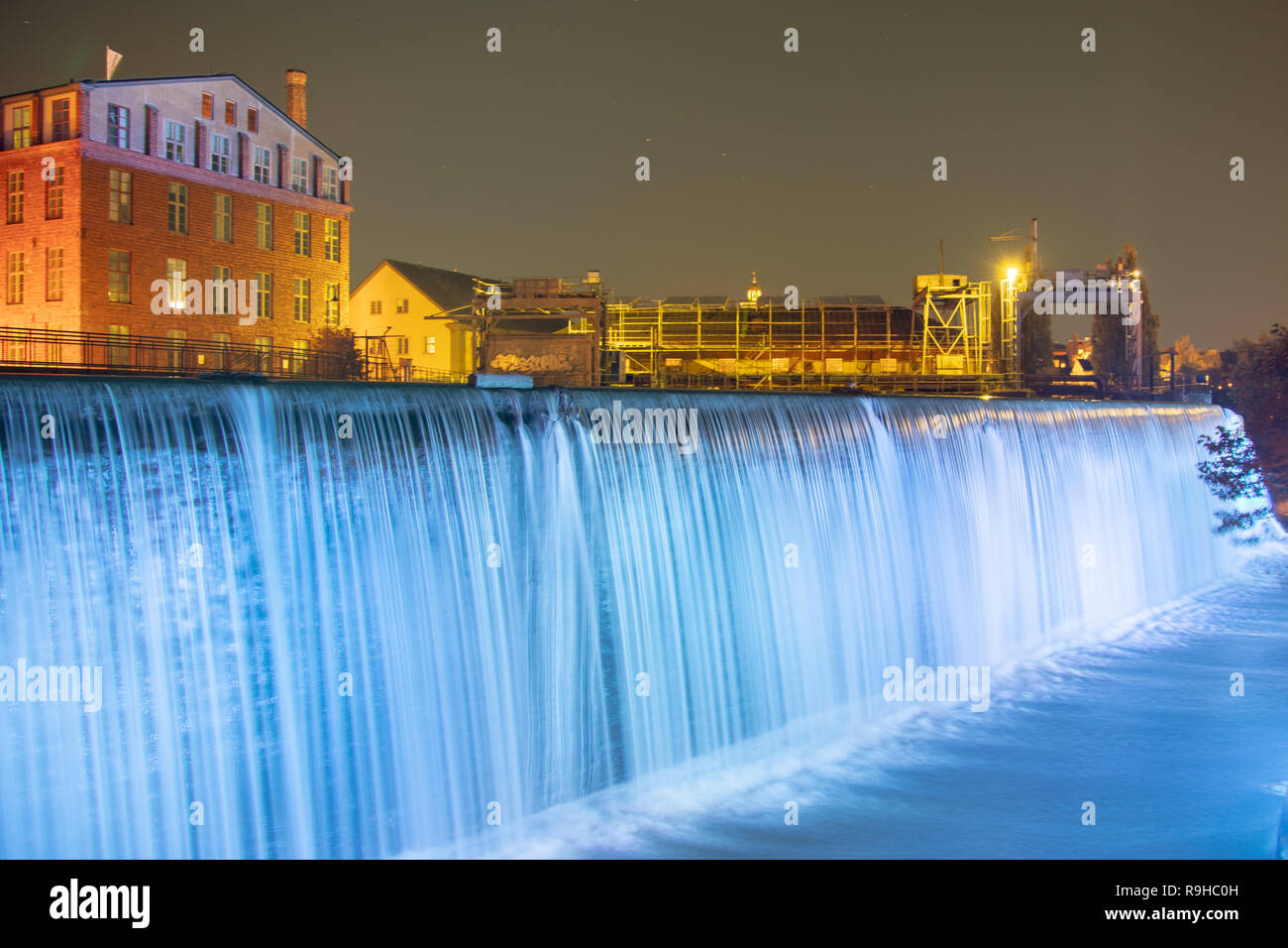Norrköping Norrkoping Industrial Landscape light show waterfalls Stock Photo