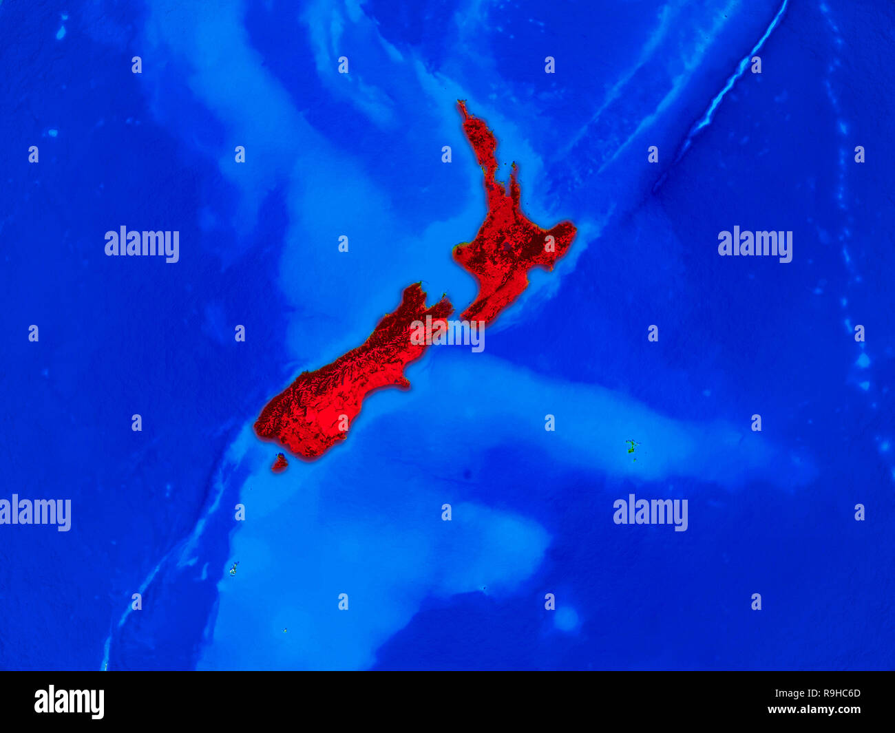 New Zealand from space on model of Earth with country borders