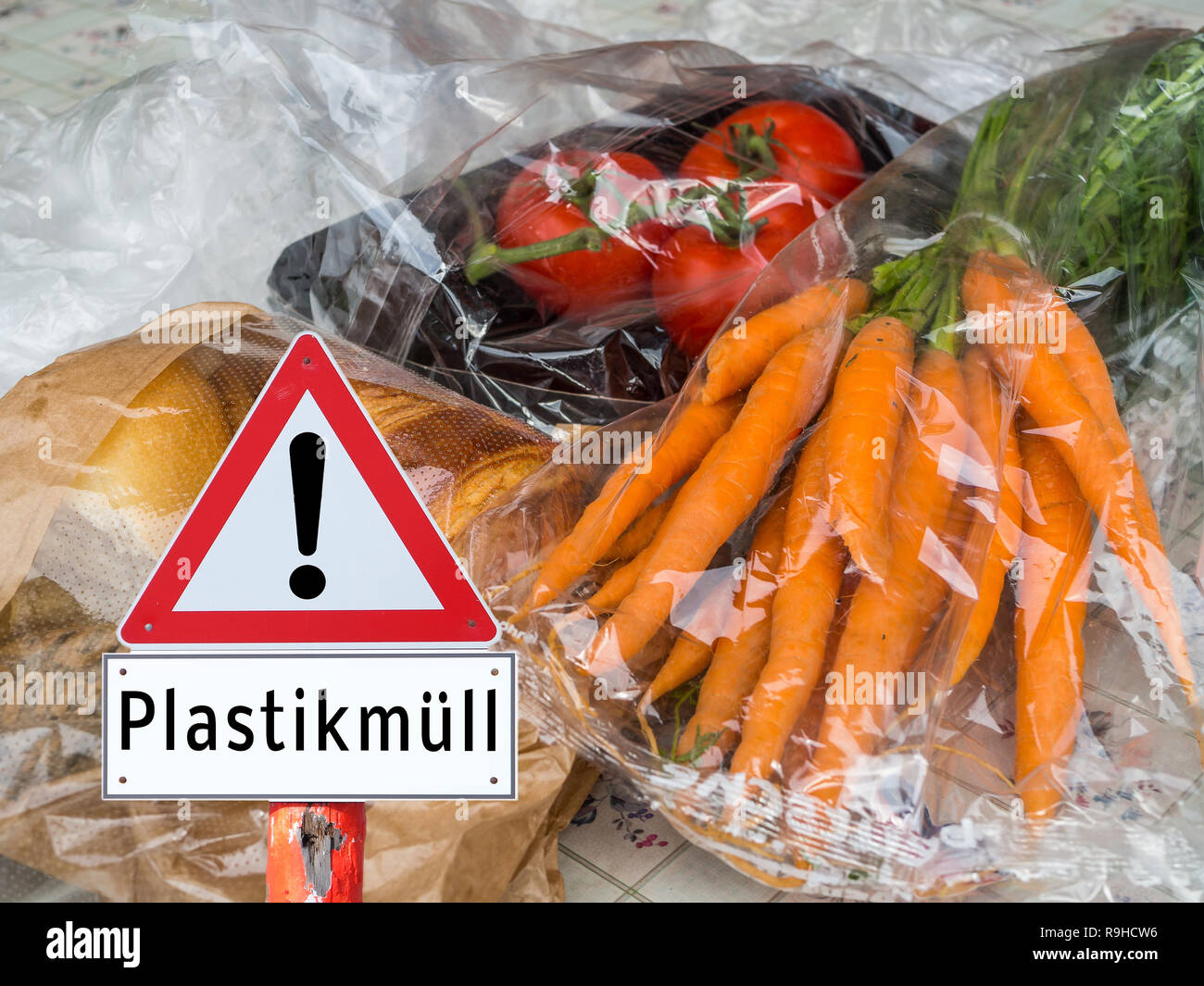 Plastic garbage sign Stock Photo