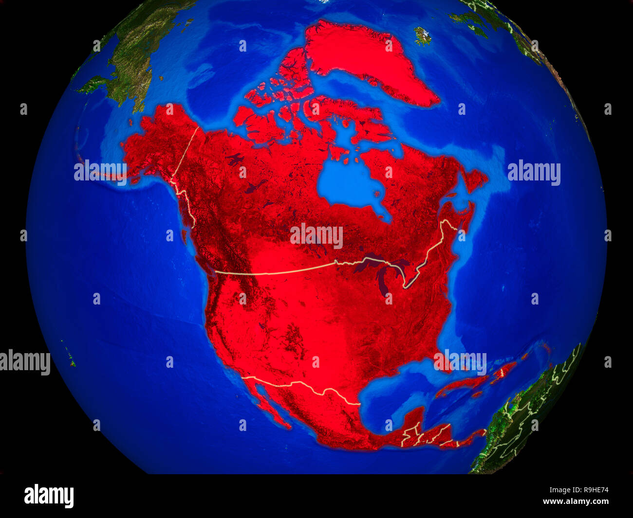 North America from space on model of planet Earth with country borders ...