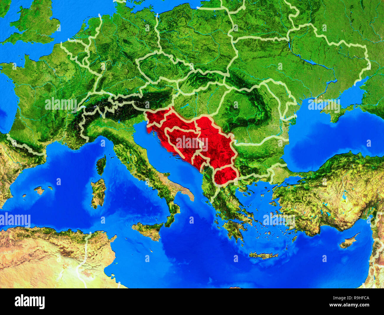 Former Yugoslavia From Space On Model Of Planet Earth With Country Borders And Very Detailed Planet Surface 3d Illustration Elements Of This Image F Stock Photo Alamy