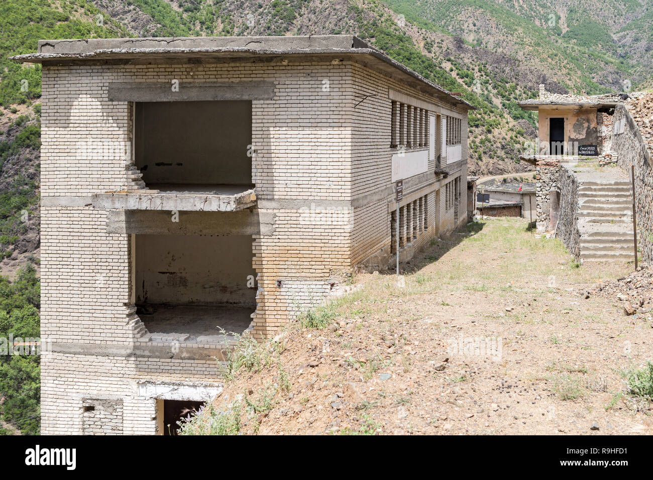 Prisoner administration building, Spac communist prisoner torture camp, Albania Stock Photo