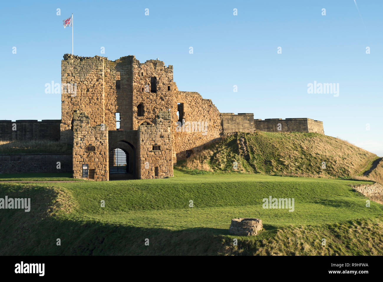 The gatehouse or Barbican of Tynemouth Castle, north east England, UK ...