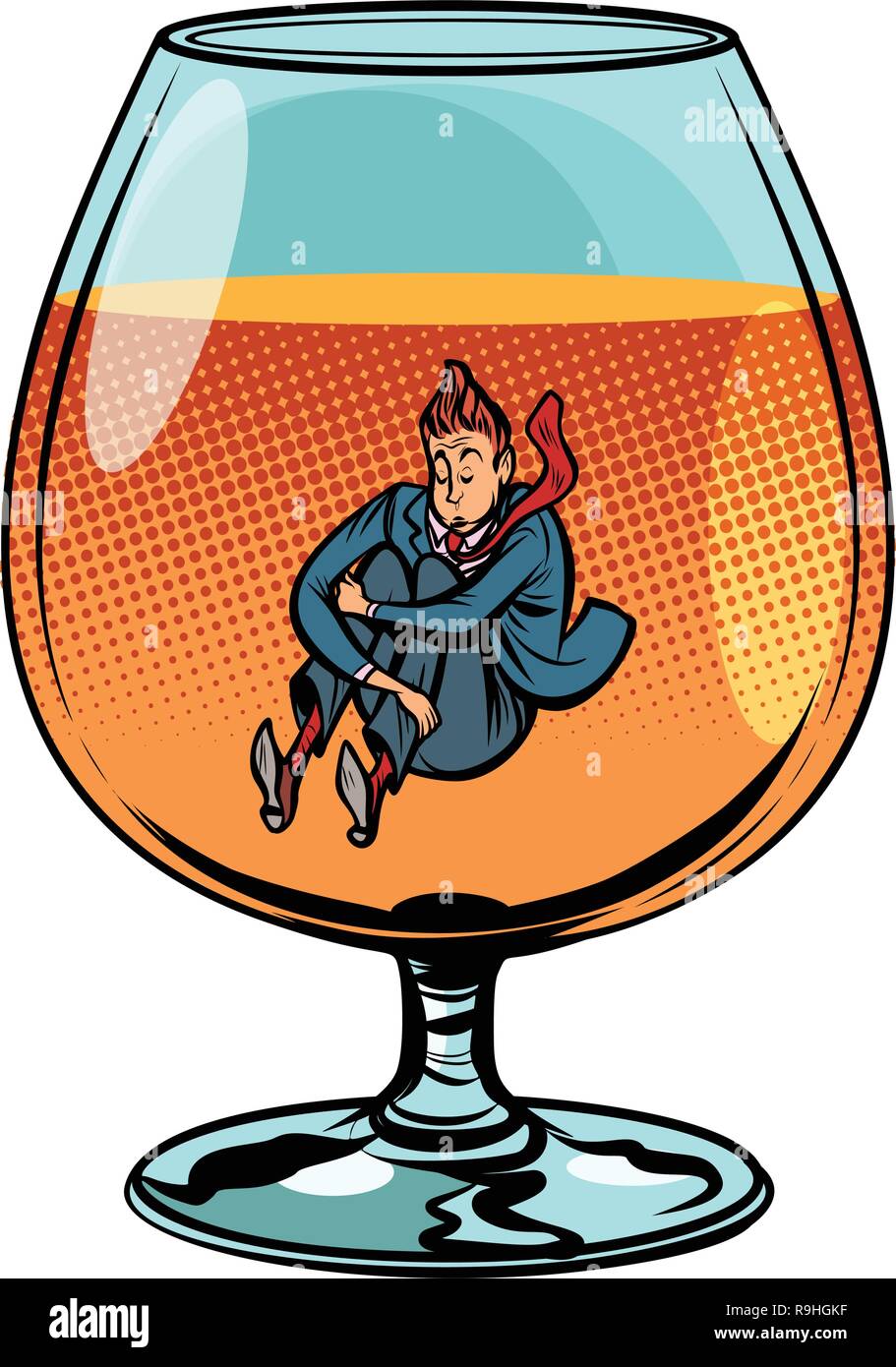 drunkard in brandy glass Stock Vector