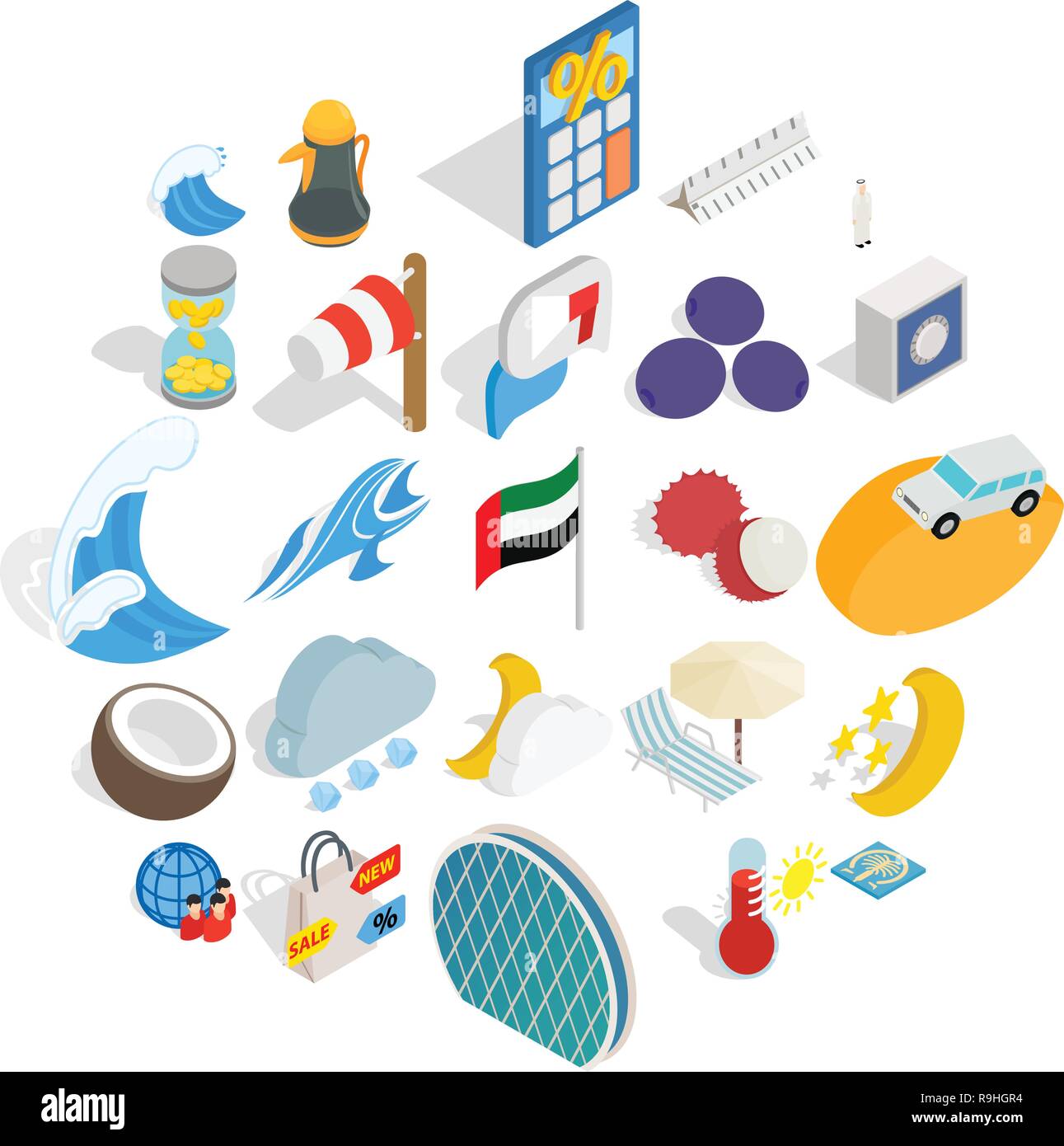Education abroad icons set, isometric style Stock Vector
