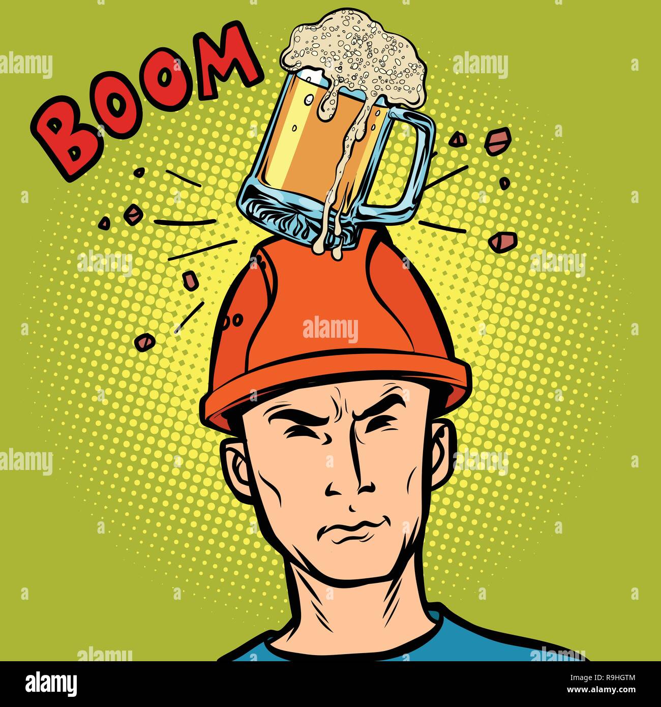 beer fell on the worker head Stock Vector