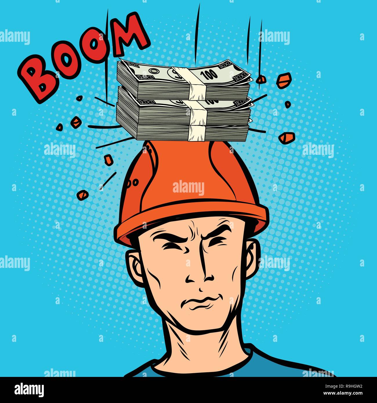 winning jackpot fine concept, money fell on his head Stock Vector