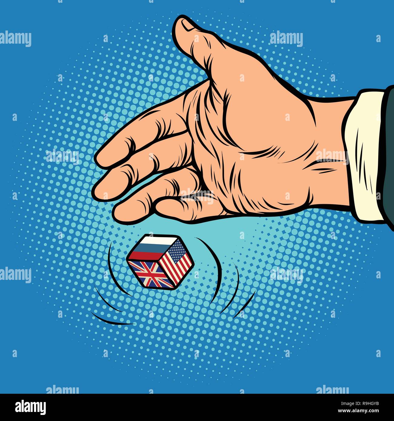 Policy choice USA Russia UK. hand throws dice Stock Vector