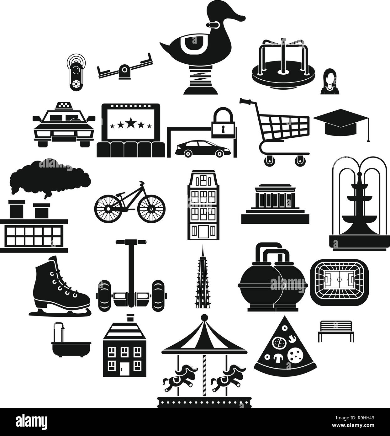 City hobby icons set, simple style Stock Vector