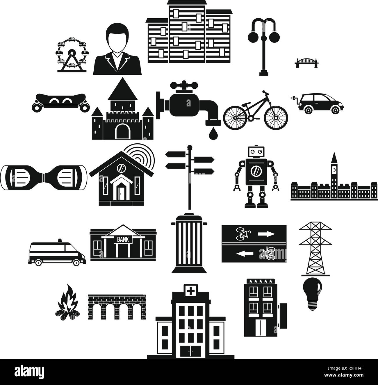 Urban hobby icons set, simple style Stock Vector