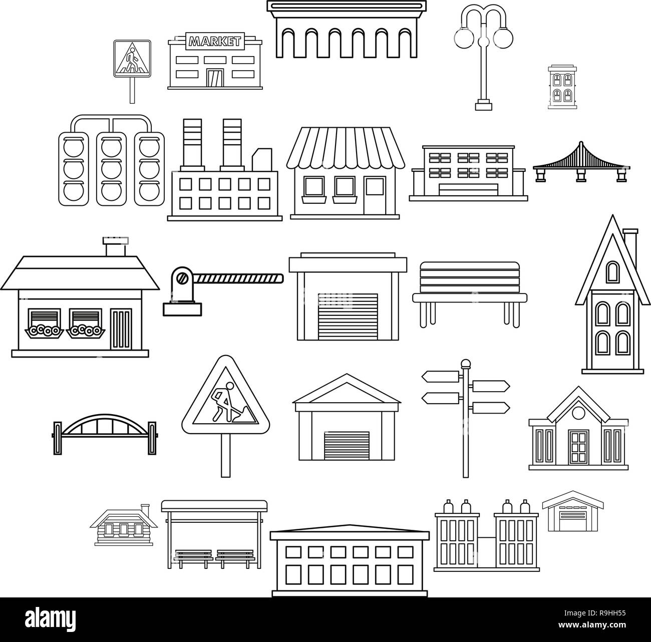 City architecture icons set, outline style Stock Vector Image & Art - Alamy