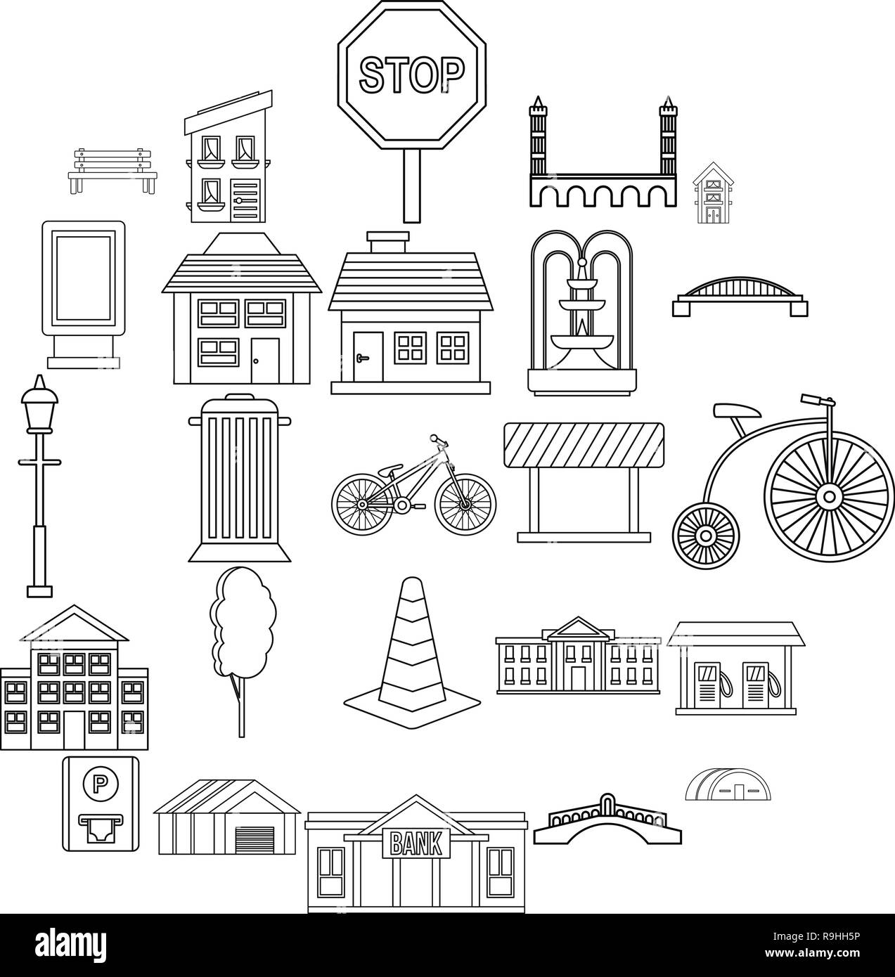 Urban architecture icons set, outline style Stock Vector Image & Art ...
