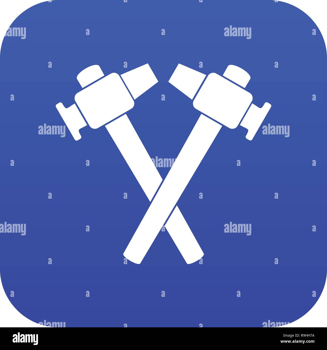 Crossed blacksmith hammer icon digital blue Stock Vector