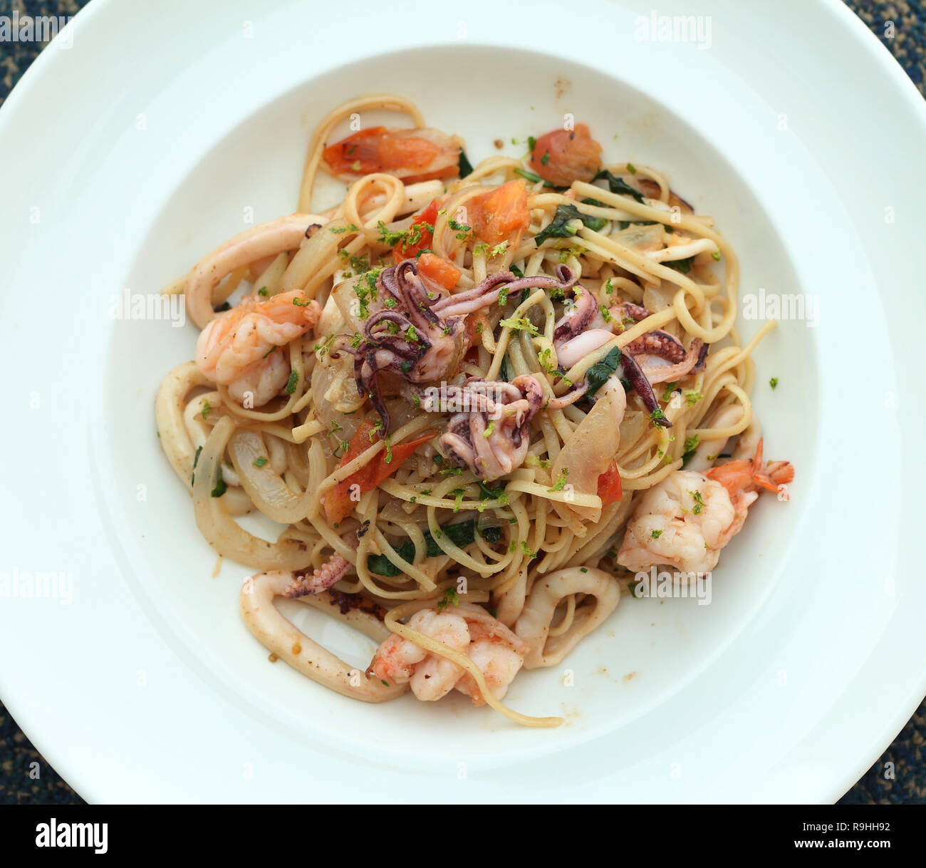 seafood linguine pasta Stock Photo