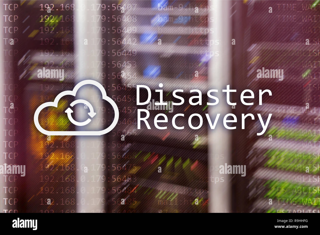 DIsaster recovery. Data loss prevention. Server room on background. Stock Photo