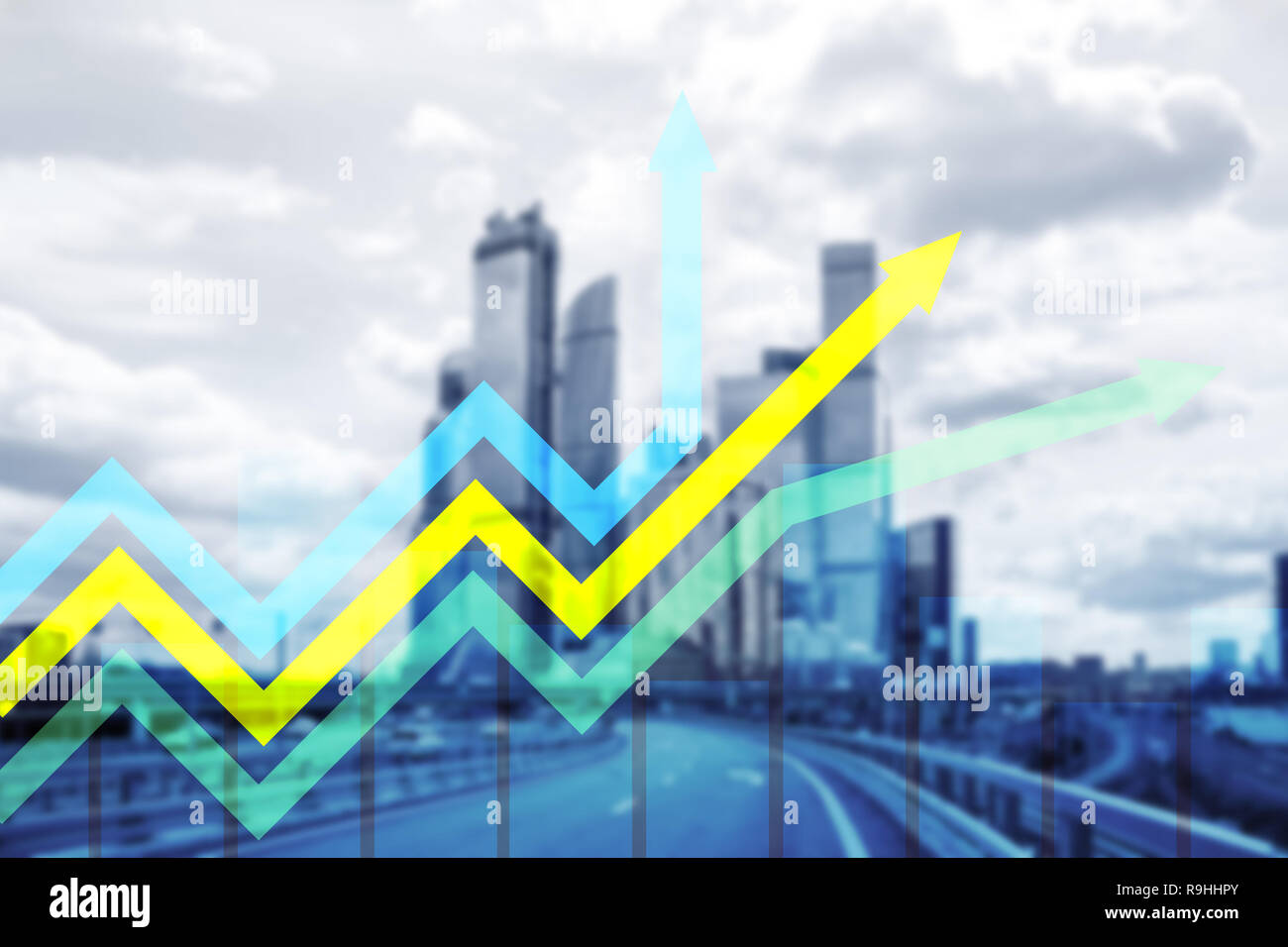 Financial growth arrows graph. Investment and trading concept. Stock Photo