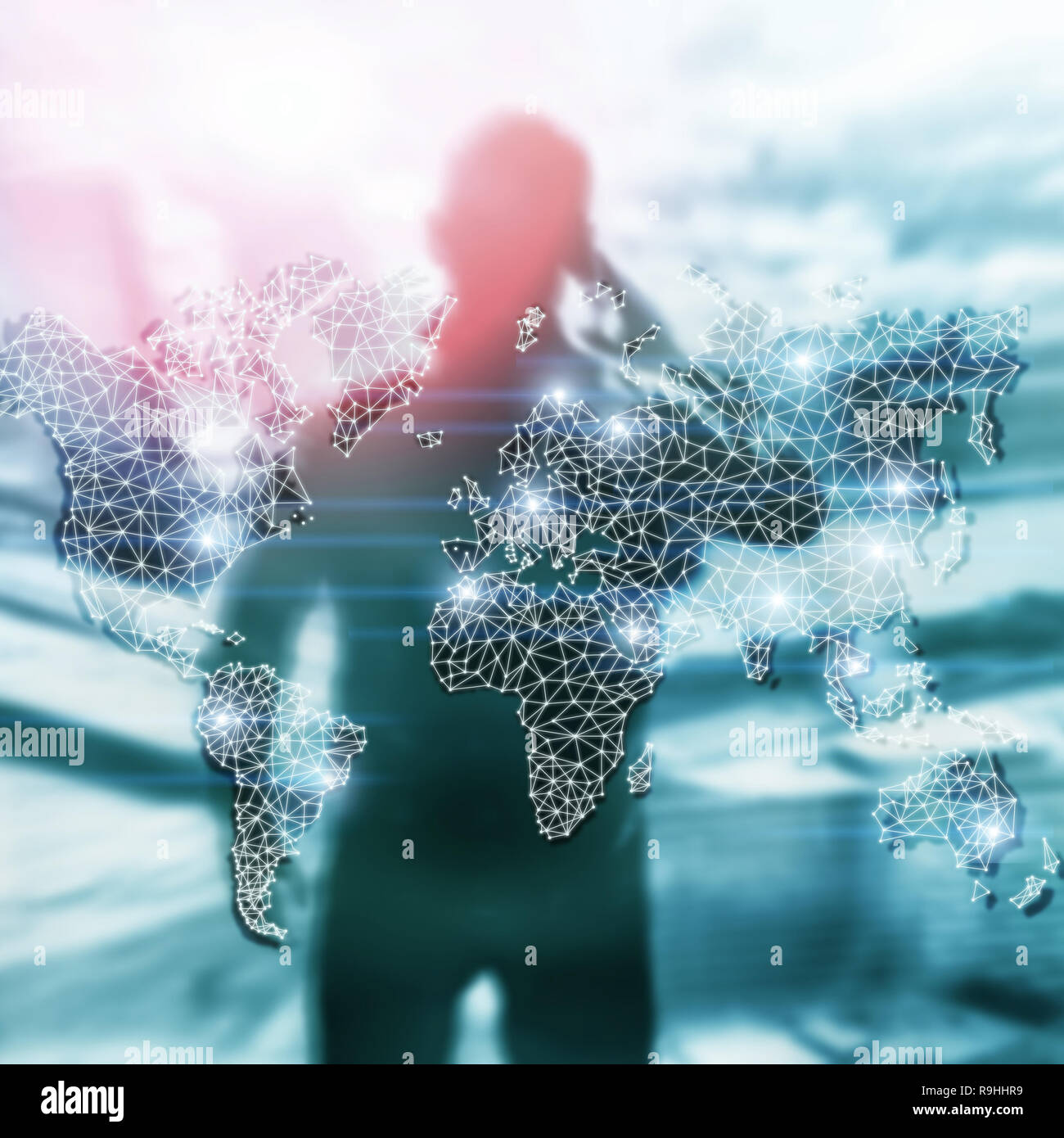 Global World Map Double Exposure Network.