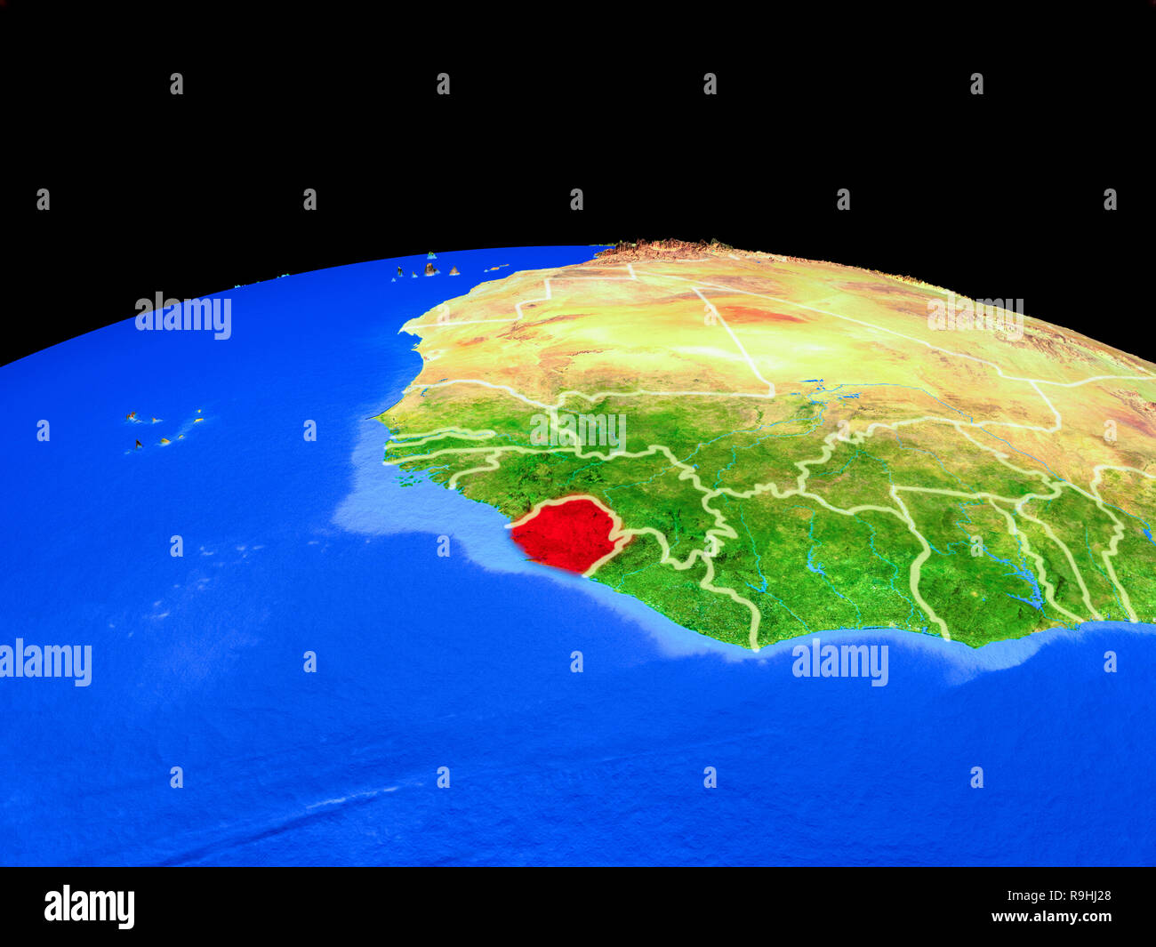 Sierra Leone on model of planet Earth with country borders and very ...