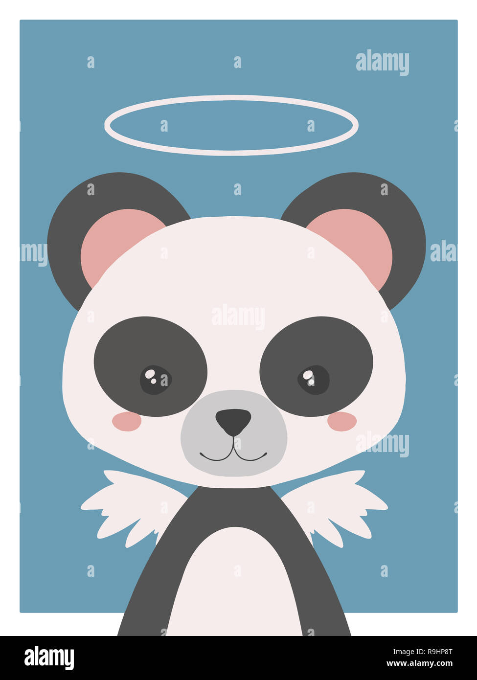 Cute cartoons style nursery animal drawing of a guardian angel giant panda with halo and wings Stock Photo