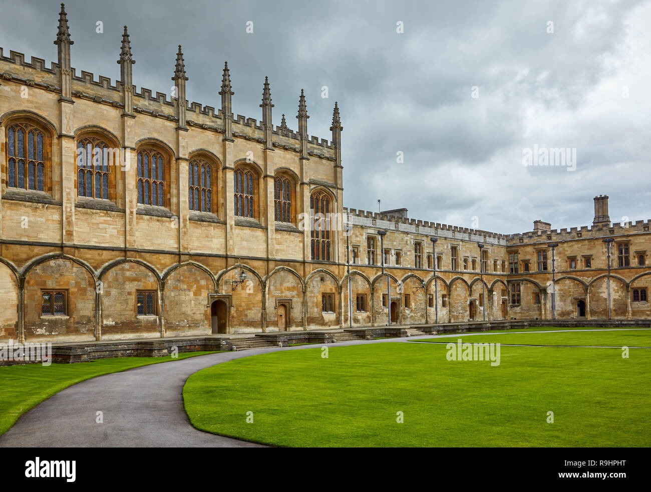 The view of the Great Dining Hall  in the Tom Quad of Christ Church. Oxford University. England Stock Photo