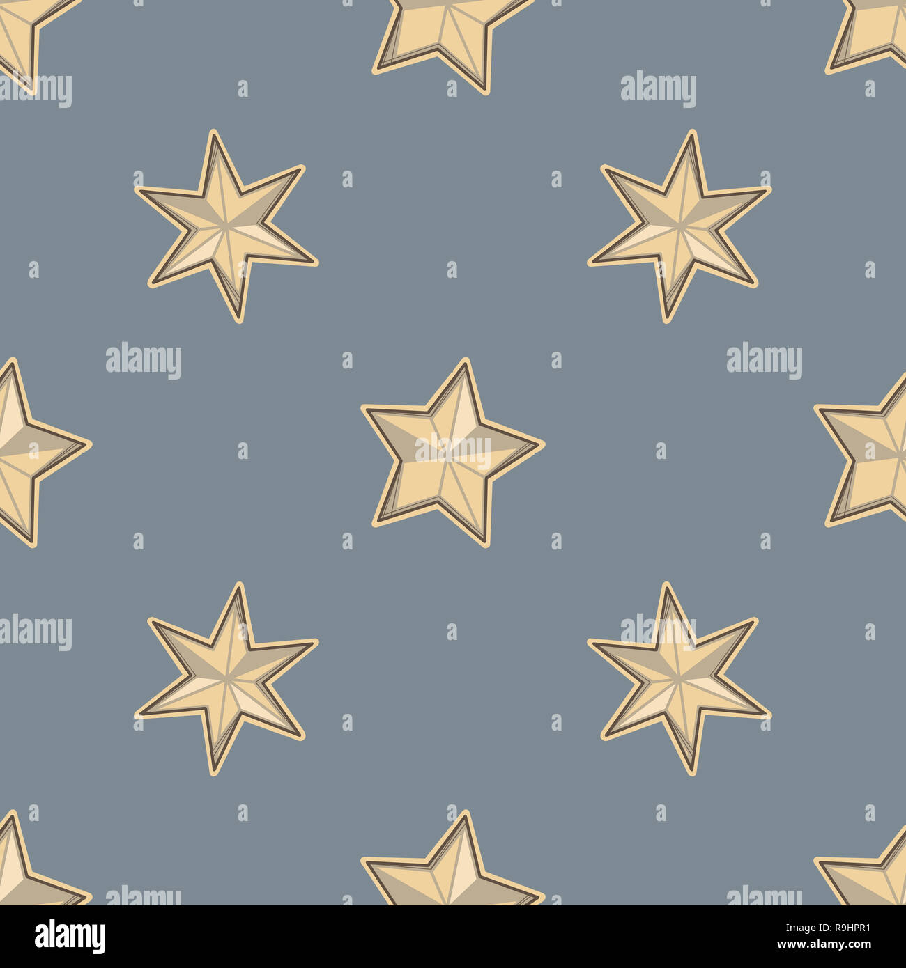 Seamless golden stars on dark blue background pattern Stock Photo