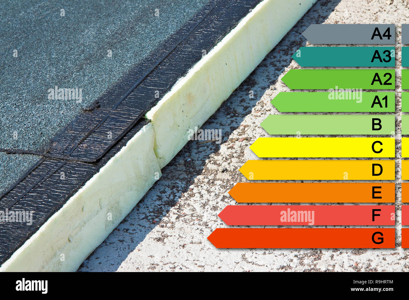 Buildings energy efficiency concept image with roof thermal insulation