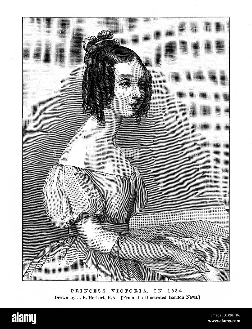 portrait engraving showing a young princess Victoria in 1834 from the Illustrated London News Jubilee edition June 1887 Stock Photo