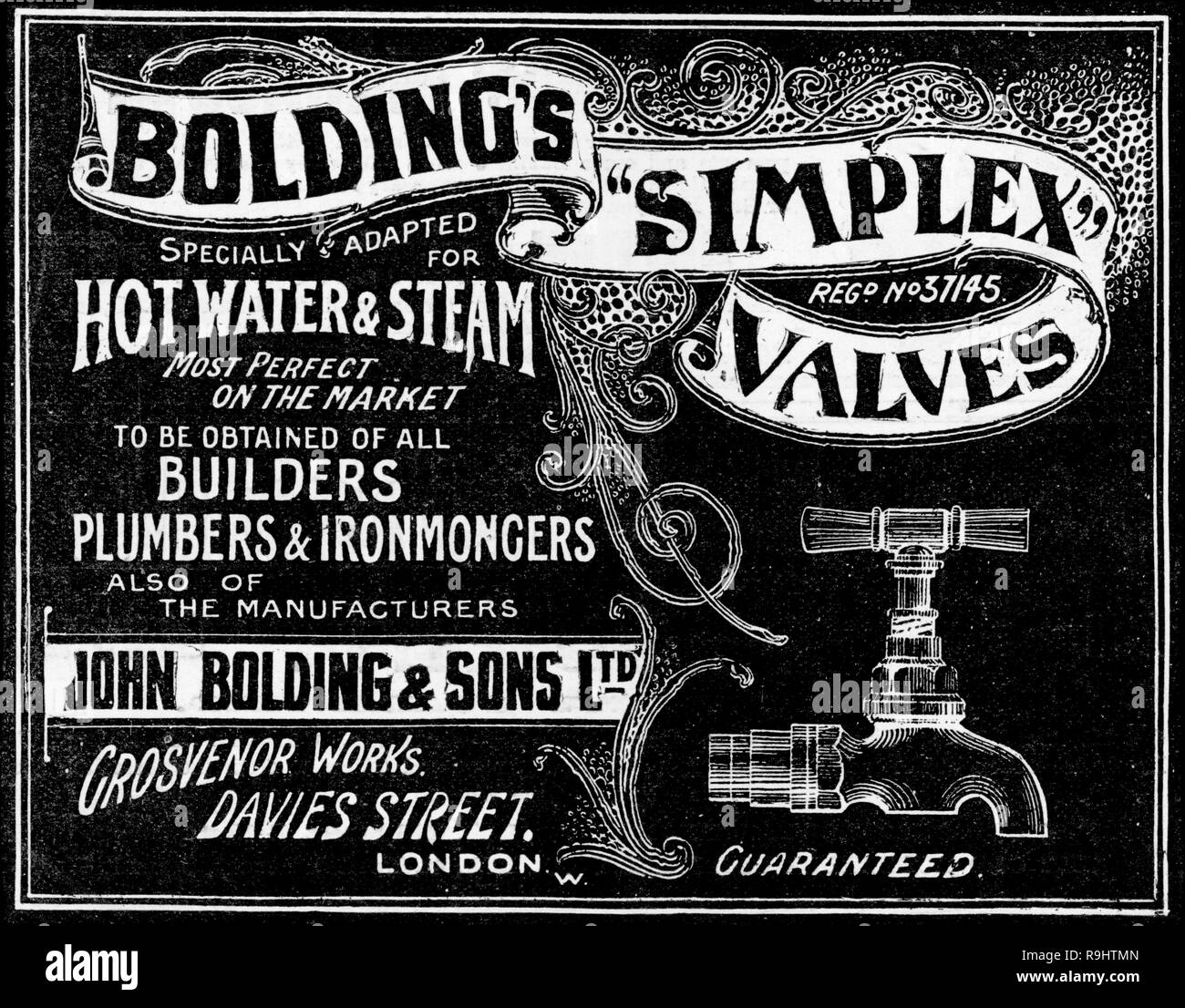 newspaper advert for Bolding's Simplex Valves from Illustrated London News from 1887 Stock Photo