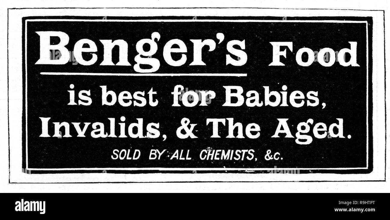 newspaper advert for Benger's food for babies, invalids and the aged, from Illustrated London News from 1887 Stock Photo