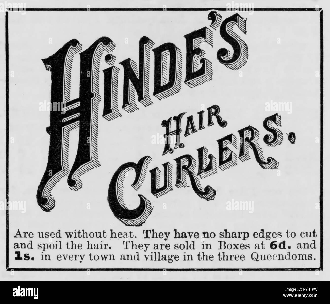 newspaper advert for Hinde's hair curlers, from Illustrated London News from 1887 Stock Photo
