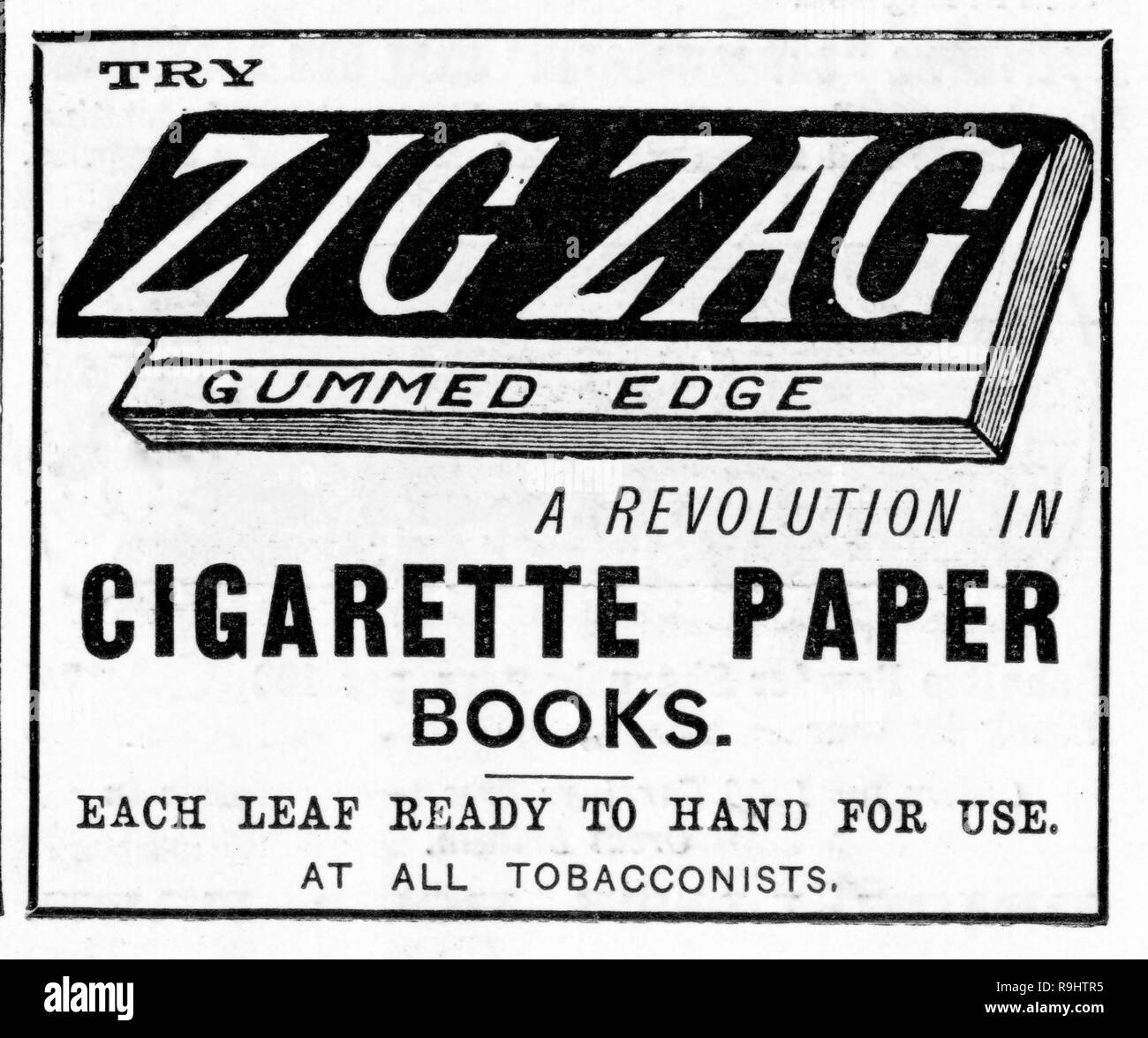 newspaper advert for Zig Zag cigarette papers, from Illustrated London News from 1887 Stock Photo