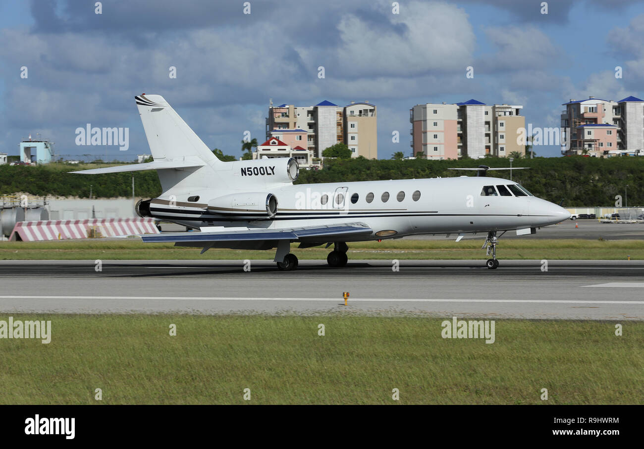 Business Jet at Princess Juliana International Airport, Sint Maarten Stock Photo