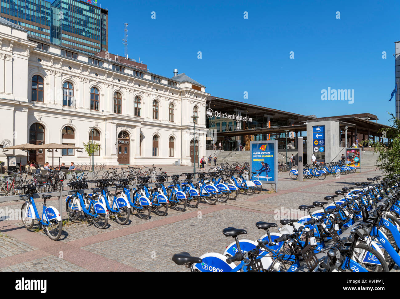 Oslo City Bike rental rental point outside the Central Railway Station, Oslo, Norway Stock Photo