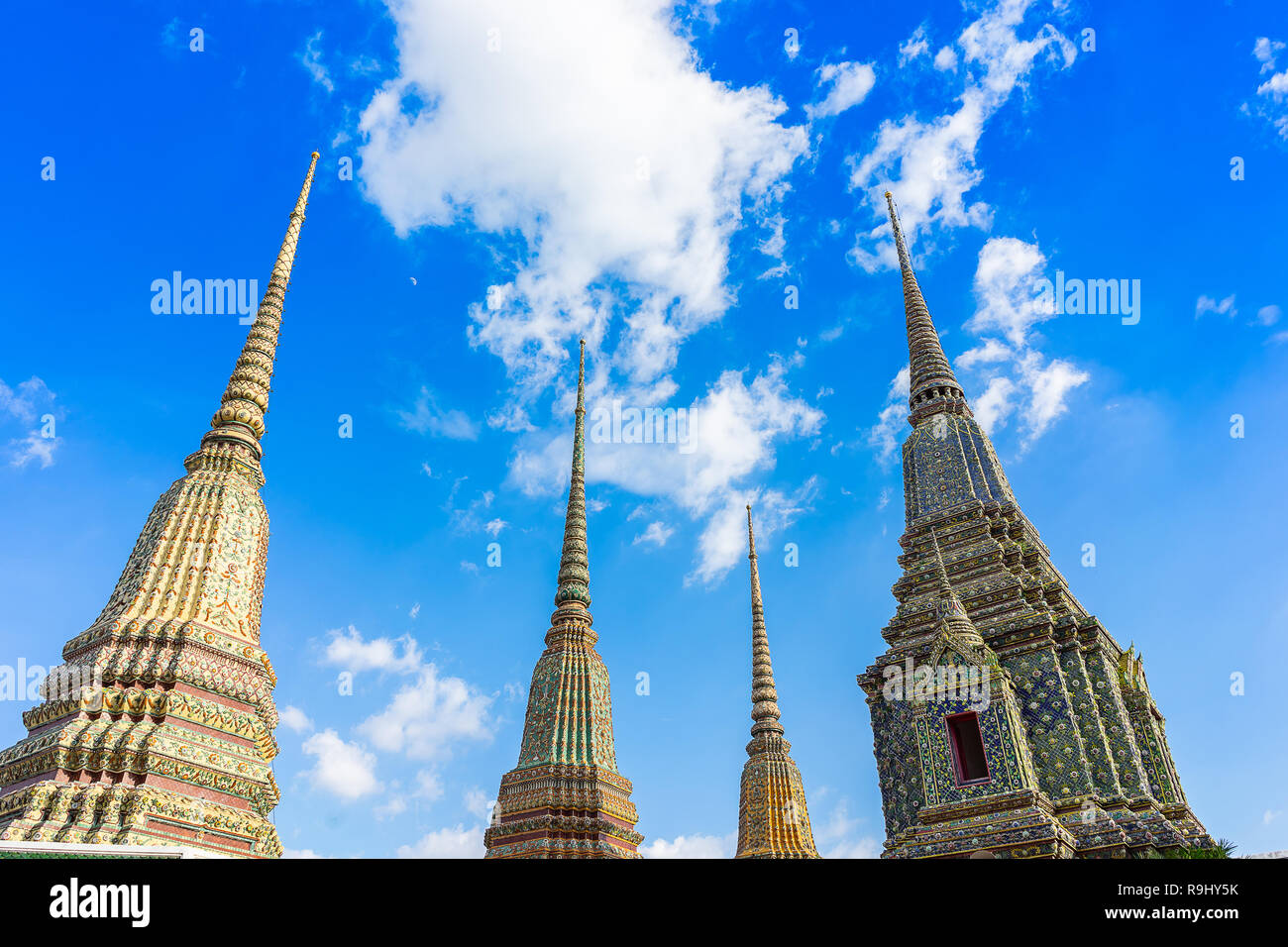 Ancient Thai temple with blue sky background at Bangkok, Thailand Stock ...